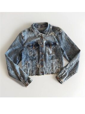 Maurices Distressed Light Wash Blue Denim Jacket